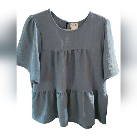 SOLD🎯Arula NWT Boho Tiered Blue Ruffle Blouse Size XL - Picture 6 of 12
